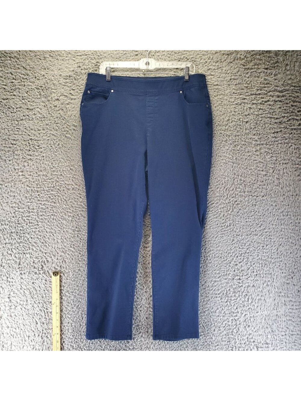 Kim Rogers Pants Womens 14 Short Blue Slim Straight Stretch Denim Pull-On